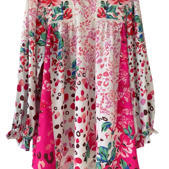 Umgee size XL women’s Floral Pink and White Blouse LS pink - Picture 4 of 11